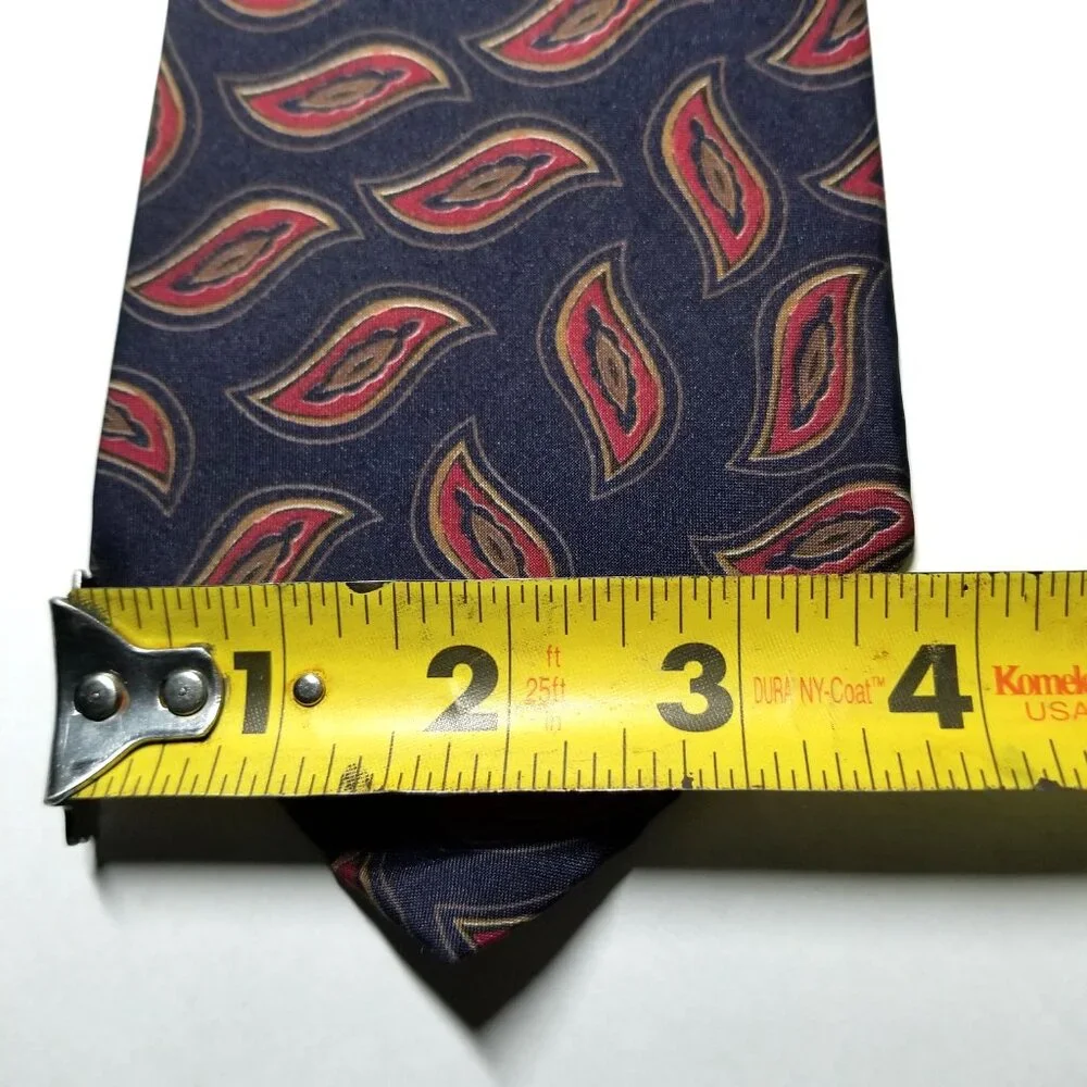 Vintage Paisley Necktie Mens Navy Red Gold Wide Italianissimo Tie 55 Inch